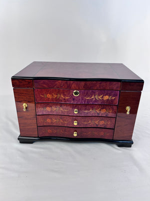 Vintage Jere Luxury Roses High Gloss Jewelry Box Floral Inlay Velvet Lining