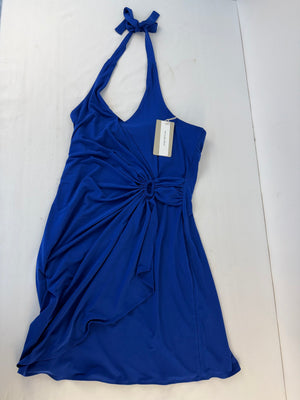 NWT Tommy Bahama Clara Halter Dress M Mazarine Blue Faux Wrap Matte Jersey Sun