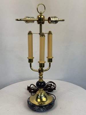 Vintage Brass Marble Bouillotte Table Lamp Candelabra Hollywood Regency
