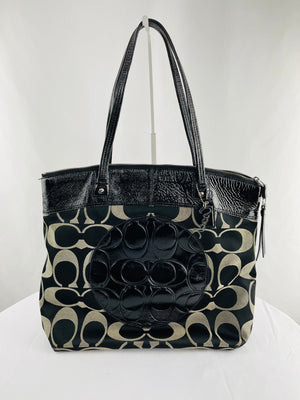 Coach Signature Laura F18335 Black Zip Top Double Handle Tote Bag