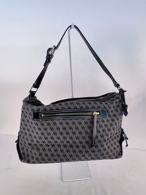 Dooney & Bourke Signature DB Monogram Canvas Drawstring Shoulder Bag Black Grey