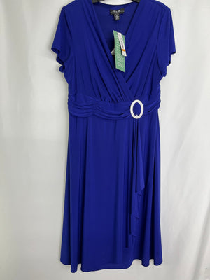 R&M Collection Richards Royal Blue Faux Wrap Ruched Waist Dress Women's 16W NWT
