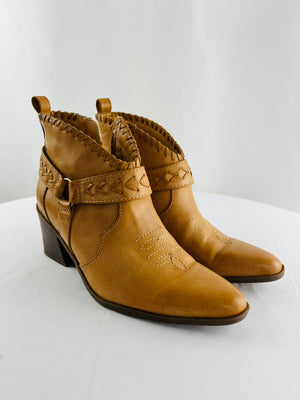 Frye & Co Palma Tan Leather Western Ankle Boots Women's 6.5M
