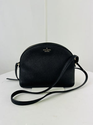 Kate Spade Black Saffiano Dome Zip Top Crossbody Handbag
