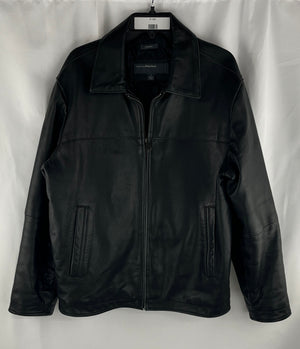 Perry Ellis Portfolio Full Zip Up Lambskin Black Leather Jacket Size Large