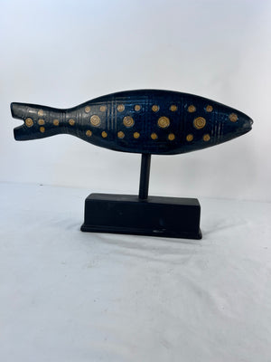 Global Eclectic Ceramic Fish Statue on Stand 19.5" Boho Chic Marine Decor