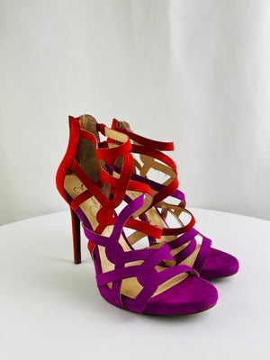 Jessica Simpson Rainah Strappy Red/Purple Vampy Stiletto Heels Size 7.5