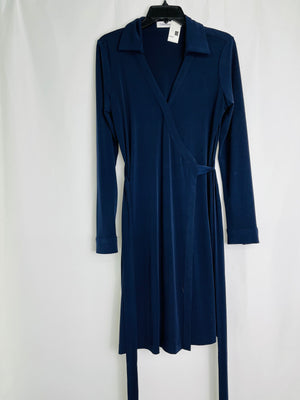 Calvin Klein Navy Long Sleeve Collared Tie Wrap Belted Dress Women's 8