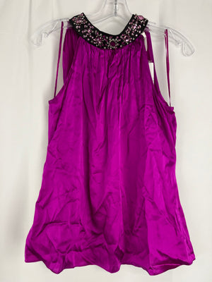 Cache Rhinestone High Neck Purple Magenta Sleeveless Silk Top M NWT