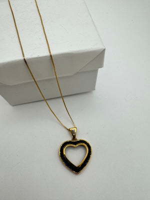 14K Yellow Gold Sapphire Necklace 4.7g Heart Pendant 18 in.