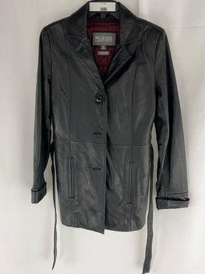 Women's Wilsons Black Leather Jacket With Belt Size S RN69426