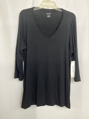 Calvin Klein Liquid Jersey V Neck 3/4 Black Sleeve Shirt Women 1X NWT
