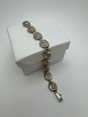 925 Sterling Silver Bracelet 23.1g 14k Yellow Gold Two-Tone Tennis 7 in.