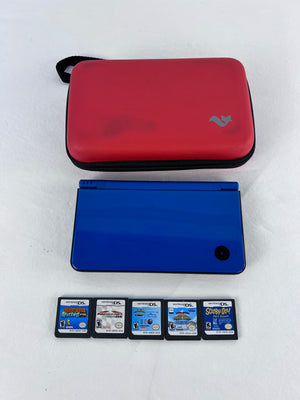 Nintendo DSi XL Blue Handheld Console UNTESTED with Case & 5 Games (Mario, etc.)