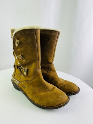 UGG Australia Kona 5156 Brown Nubuck Leather Shearling Lined Snow Boots Women 10