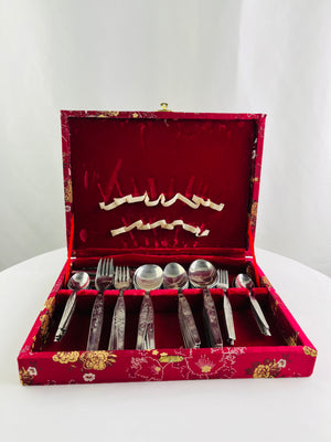 National Stainless Rose and Leaf S713 Stainless Flatware Set w/ Floral Box