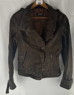 Danier Women's Brown Leather Cinch Back Double Breasted Button Jacket Size XS/TP