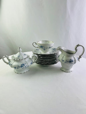Johann Haviland Blue Garland 11pc Creamer Sugar 1 Cup 8 Saucers Bavaria Germany