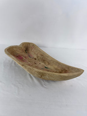 Large 23" Wooden Heart Dough Bowl Hand Carved Primitive Farmhouse Trencher Decor