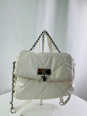 Steve Madden White Quilted Crossbody Bag Silver Chain Strap Padlock Detail