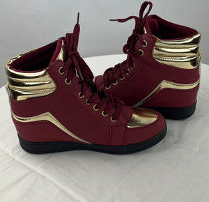 Via Pinky Collection Women's Maroon Gold Accent High Top Sneakers Size 7