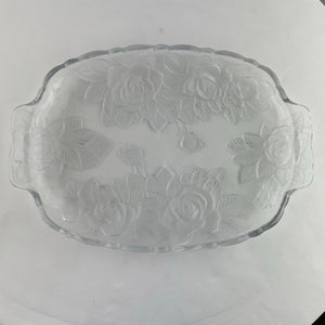 Vintage Mikasa Studio Nova Winter Rose Frosted Crystal Oblong Serving Platter