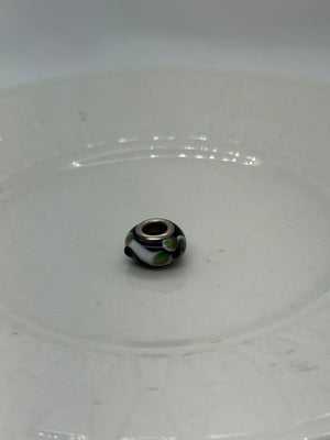 Pandora 925 Sterling Silver Glass Pandora Charm with Flowers Vintage