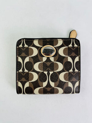 Coach Signature Small Brown/Cream Saffiano Leather Bifold Wallet