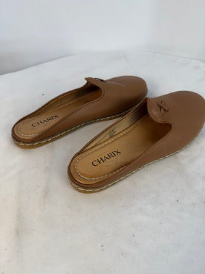 Charix Camel Leather Mule Shoes Women's Euro 39 US 8.5 Artisan Flat Loafers
