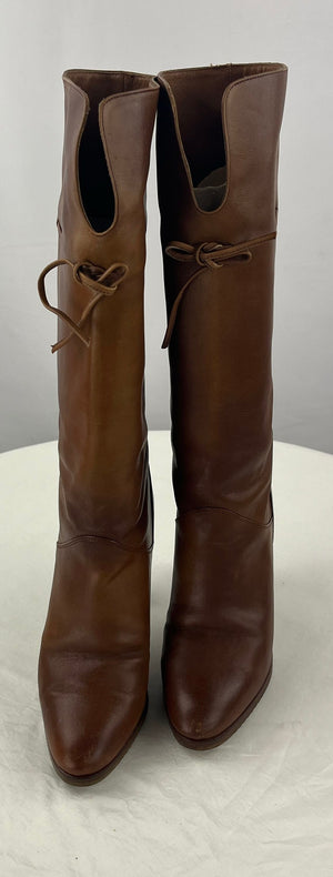 Palace Women's Calf High Tan Leather Heel Pull On Boots Size 22 US 7