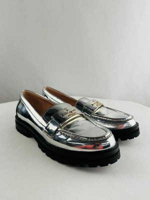 Kate Spade Quinn Lug Loafer Silver Metallic Shoes Women's 6B