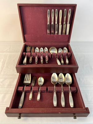 1847 Rogers Bros Ambassador Silverplate Silverware 58 Pc Set with Wood Case