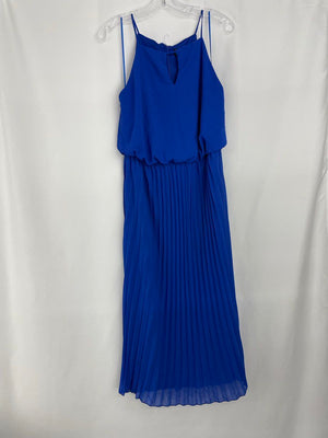 Sam Eden V Neck Cut Out Pleater Maxi Dress Royal Blue Women's Large NWT