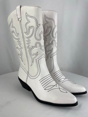 Soda Women's White Black Stitched Western Cowboy Boots Size 10 NEW