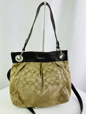 Coach Signature Ashley F17599 Tan Brown Sateen Hippie Crossbody Shoulder Bag