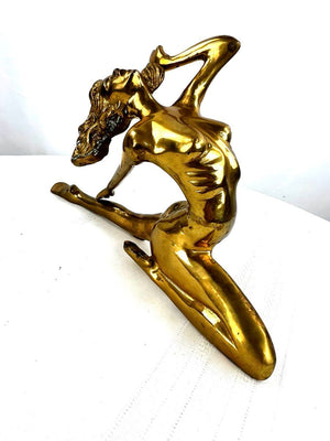 Vintage Solid Brass Reclining Woman Figure Art Deco Nouveau Statue Erly 20th Cnt