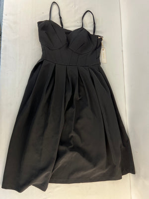Siena NWT Black Corset Bustier Pleated A-Line Midi Cocktail Dress SAUP2573 Sz 10