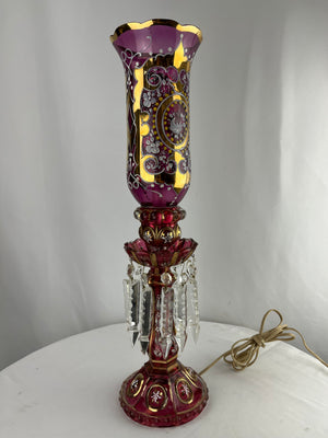 Vintage Valor Bohemian Cranberry Glass Girandole Crystal Pendant Electric Lamp
