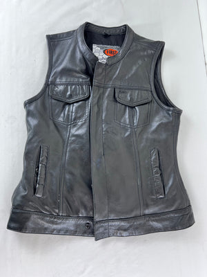 First MFG Classics Ludlow Women's Black Leather Motorcycle Club Vest M FIL516SDC