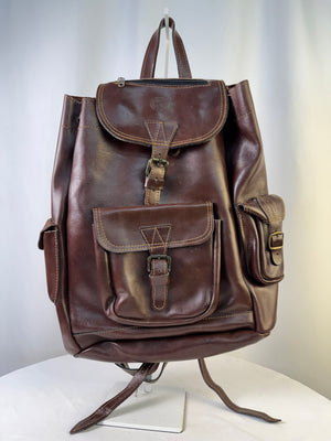Vintage Greek Genuine Leather Backpack Rucksack Handmade With Yellow Stitching
