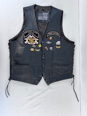 Dream Apparel Leather Biker Vest 42 Live To Ride Eagle HOG Road Captain Patches