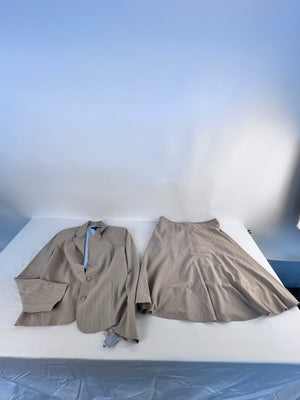 Atelier Tan Pinstripe Skirt Suit Set Blazer & Flare Skirt Women's Size 12 NWT