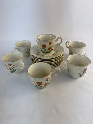 Lot of 15 Mikasa Margaux D1006 Teacups & Saucers Vintage - 7 Cups, 8 Saucers
