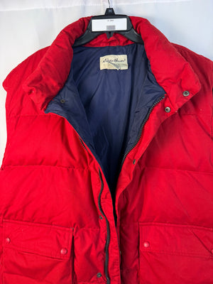 Vintage Eddie Bauer Red Puffer Vest XXXL 3XL Goose Down Blue Lining Padded Gilet