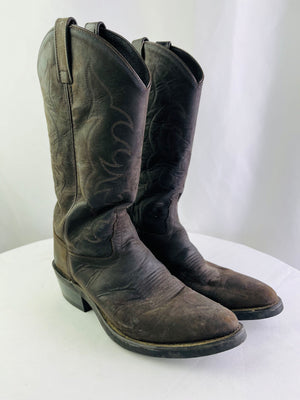 Old West Distressed Brown Leather Cowboy Western Boots Men's 9.5D Mid Calf