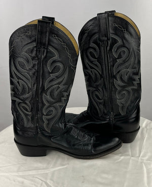 Dan Post Men's Black Bull Shoulder Leather Cowboy Boots MADE IN USA Size 8.5