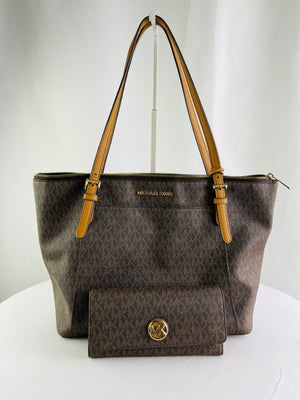 Michael Kors Signature Ciara Large Logo Top Zip Tote w/ Wallet