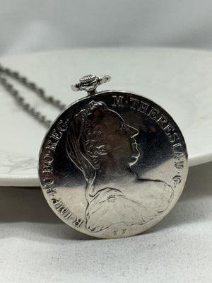 RARE Maria Theresa Thaler Silver Coin Pendant Watch UNTESTED 48.6g
