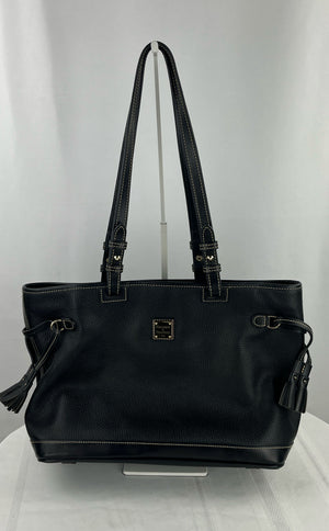 Dooney & Bourke Large Black Pebbled Leather Shoulder Bag W/Tassels
