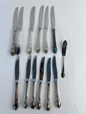 13pc Oneida Park Lane Chatelaine-Dowry Silverplate Knife: Modern Hollow + Butter